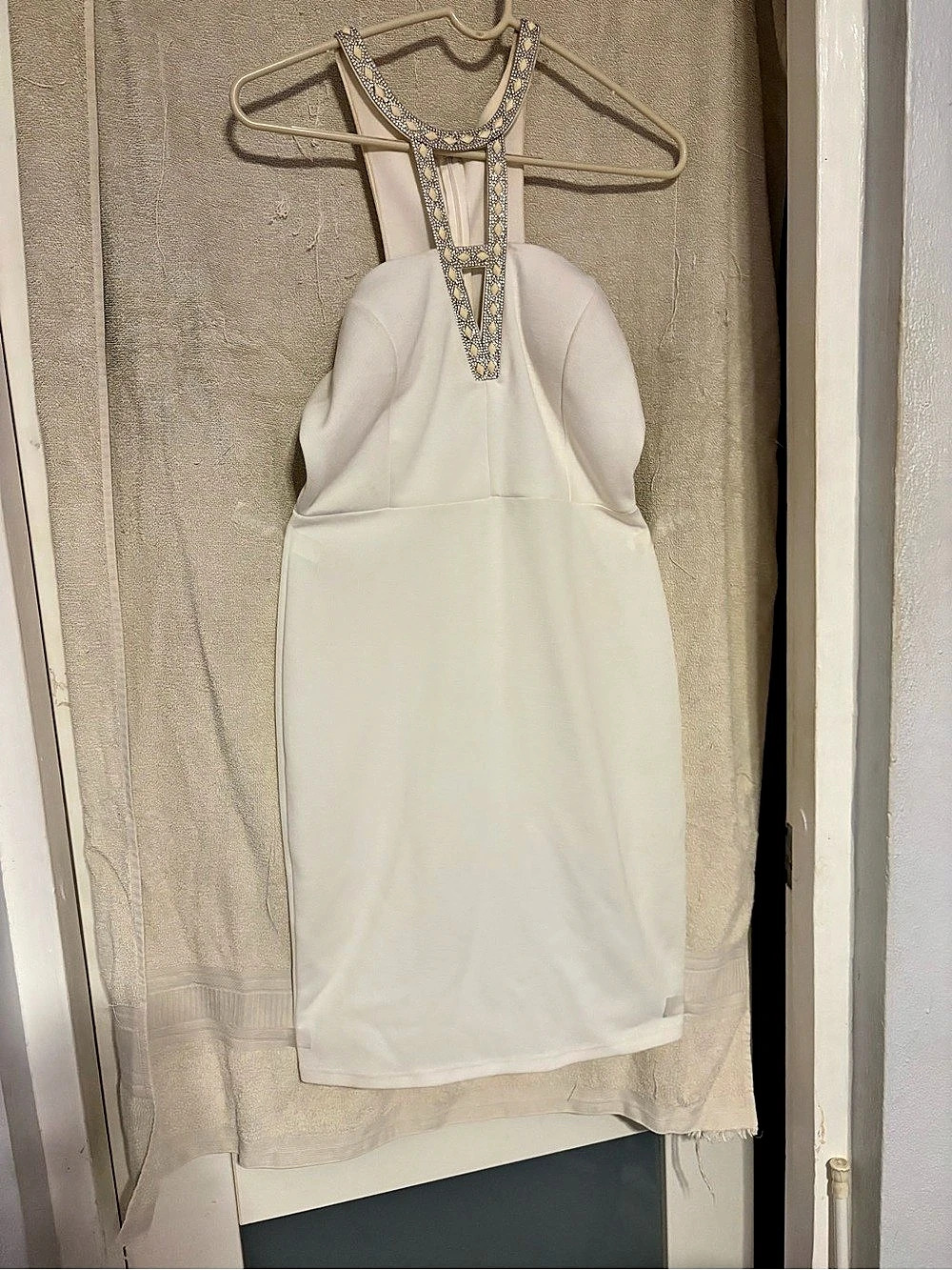White Embellished Neck Midi Dress Like New